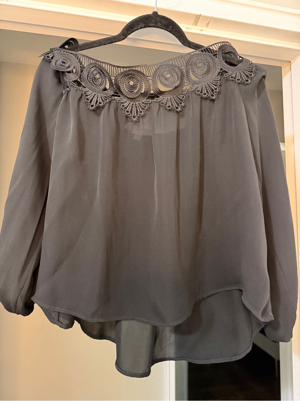 Stone Cold Fox Black Crochet Yoke Blouse